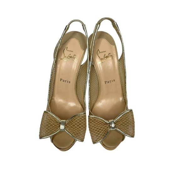 CHRISTIAN LOUBOUTIN • BOW FISHNET SLINGBAG HEELS - Picture 3 of 11